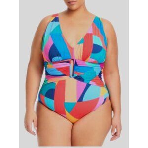 Bleu By Rod Bettie One Piece Padded Size 22W Ruched Adjustable NWT $98.